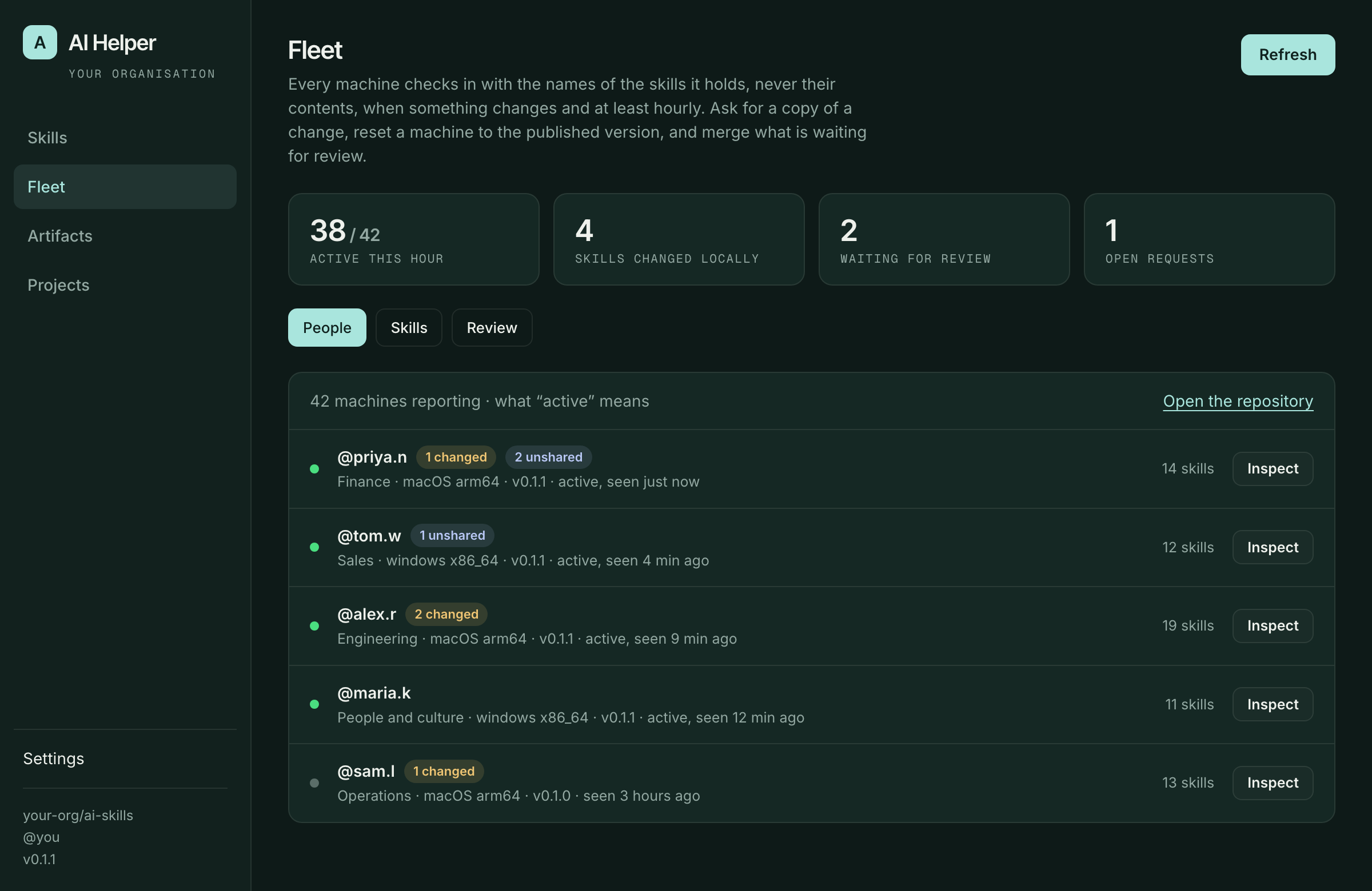 AI Helper: fleet screen